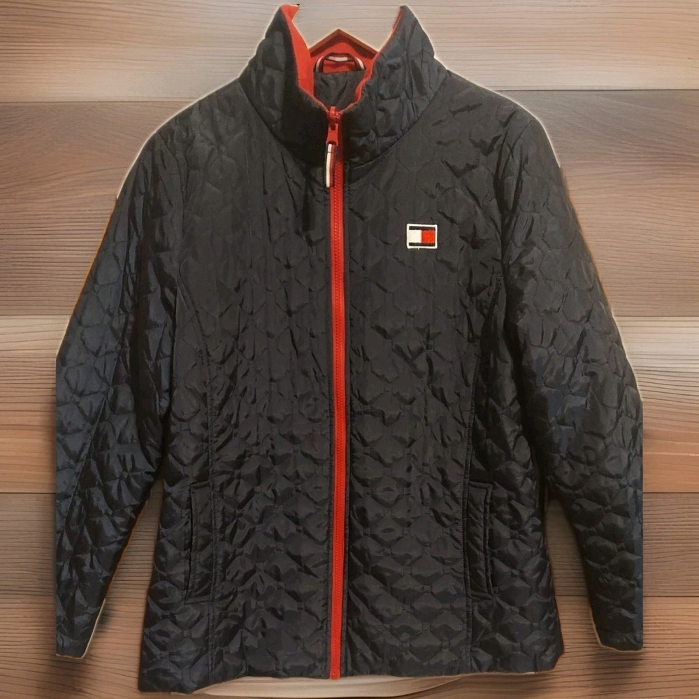 Tommy Hilfiger Women's‎ Full Zip Quilted Puffer All Weather Jacket Sz L Blue Red